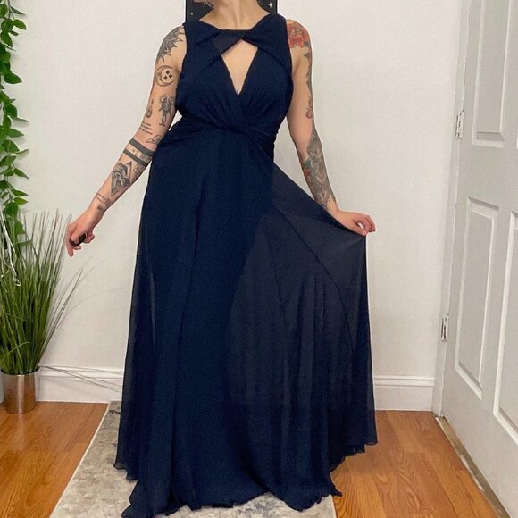 Badgley Mischka Sleeveless Twist Front Maxi Dress Size 2 Blue - Picture 1 of 9